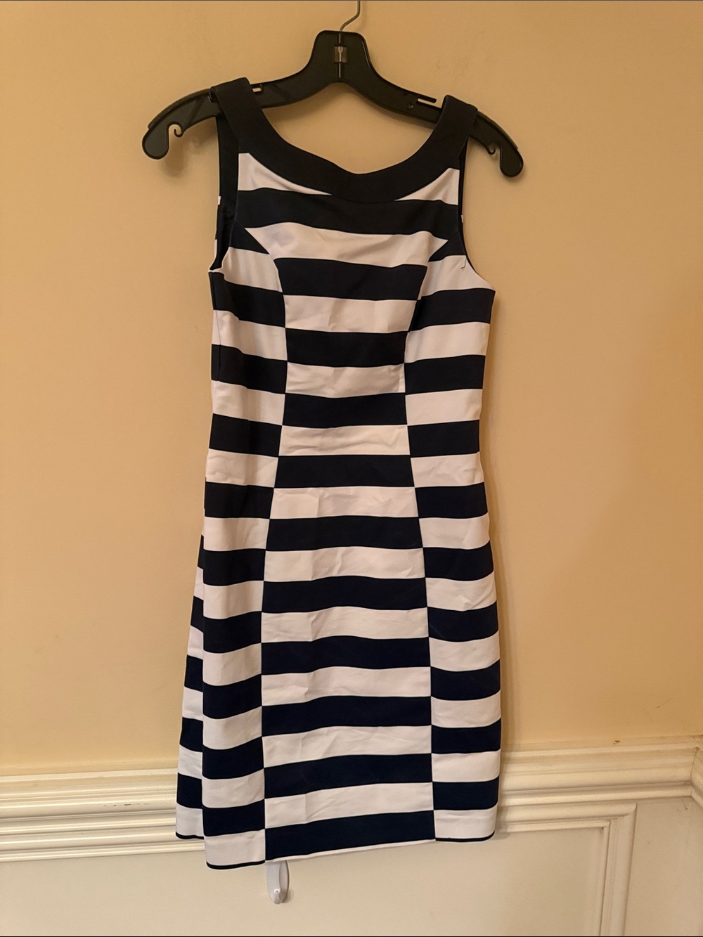 H&M Navy and White Striped Midi‎ Sheath Dress Size 6